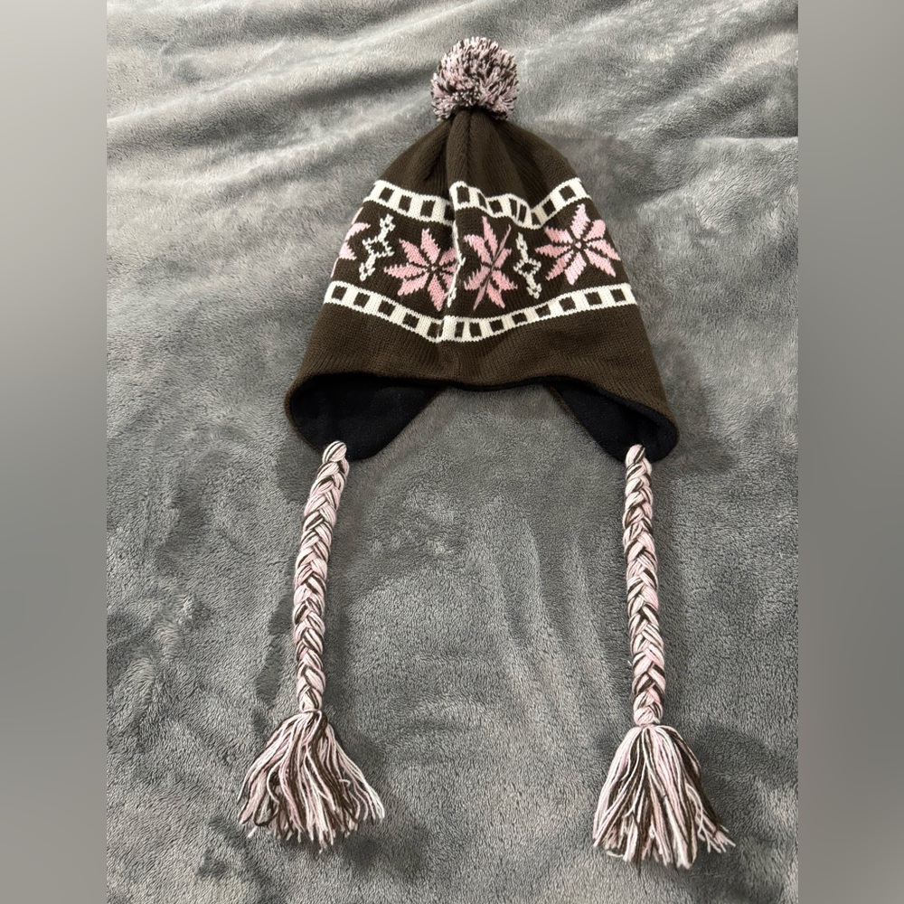 Beanie - Brown and Pink Knit Beanie
